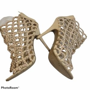 Tan Sandle heels‎ broze sparkle gems cut out design 8M